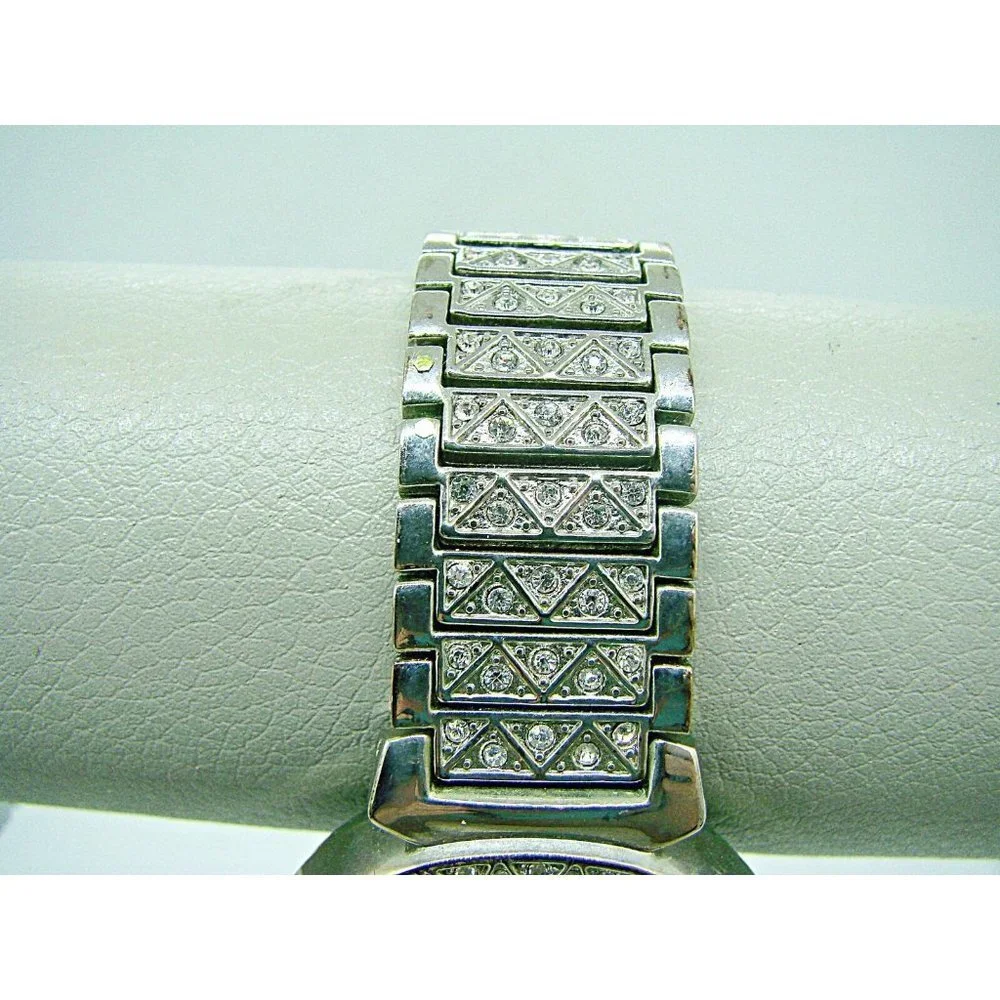 Adrienne Vittadini Womens Silver Rhinestone Chronographic Wristwatch Metal Band